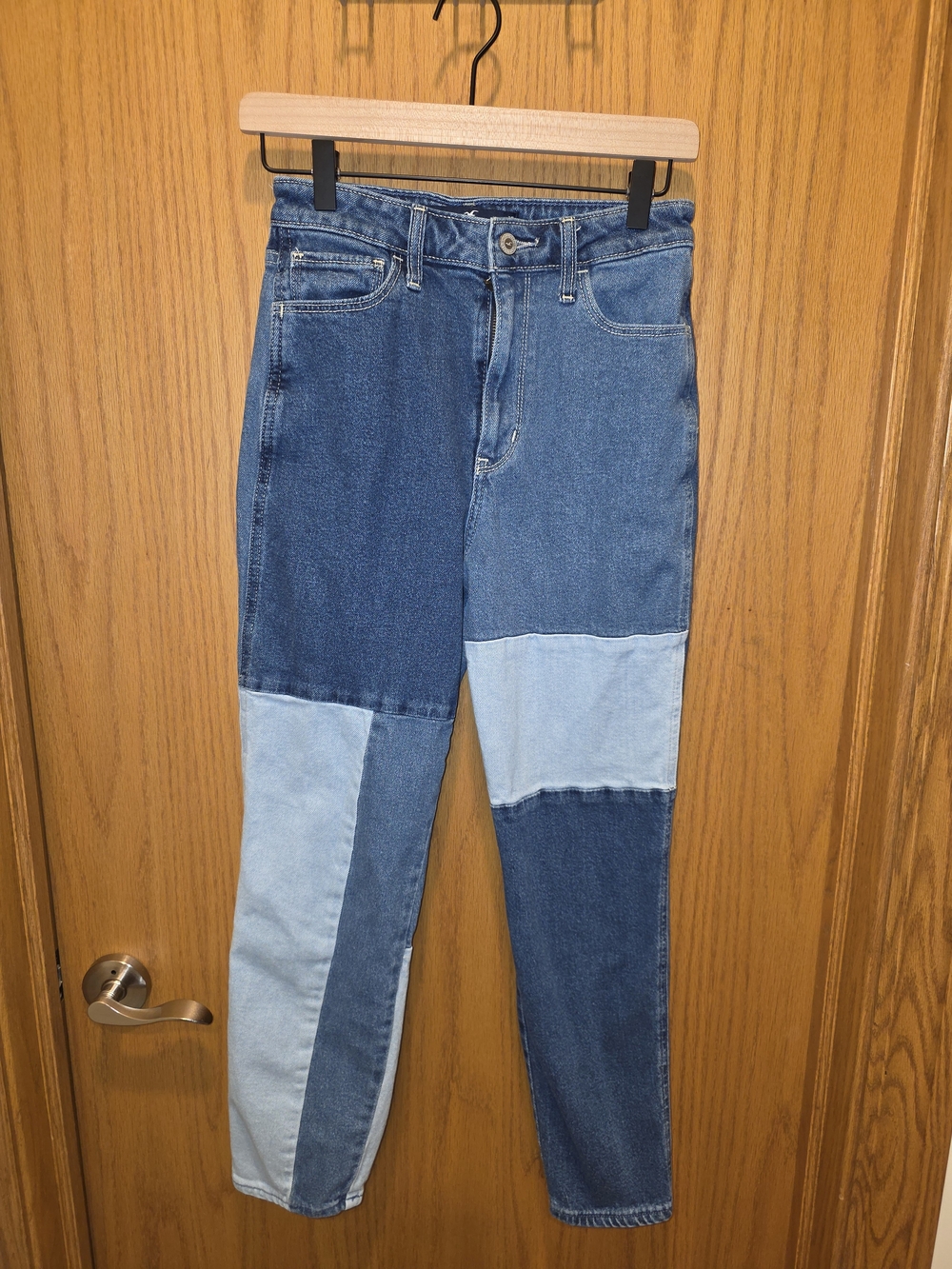 Colorblock Patchwork Women's Jeans - Blue